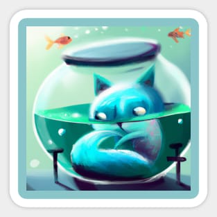 Goldfish Breathe Air and Have a Pet Cat in a Bowl Sticker